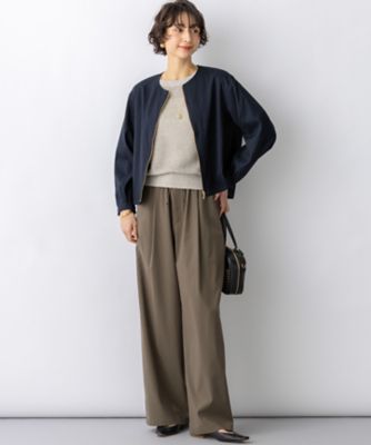 リネンレーヨンストレッチ ノーカラー ブルゾン（JKWSLM0405