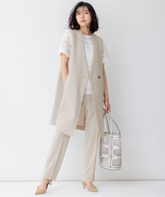 セットアップ対応】トロピカル2WAYストレッチ Vネック ノーカラー