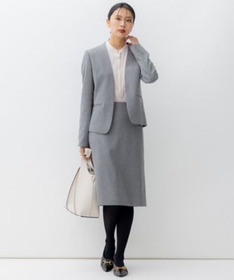 洗える】ウールライクカルゼ ノーカラー ジャケット