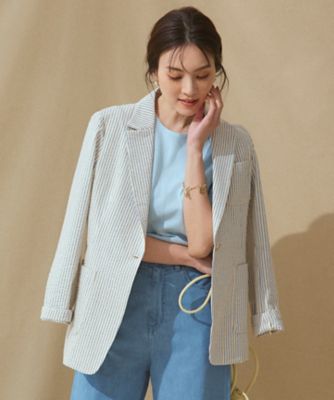 ＜23区 L (Women/大きいサイズ)＞【洗える】サッカーストライプ　ジャケット（ＪＫＷＷＳＭ０３０７）