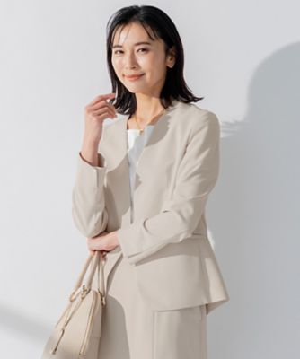 ＜23区 L (Women/大きいサイズ)＞【セットアップ対応／洗える】合繊　セットアップ　ノーカラー　ジャケット（ＪＫＷＷＳＭ０５０１）