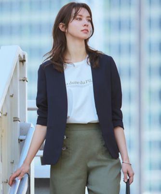 セットアップ対応／洗える】合繊 セットアップ ノーカラー ジャケット