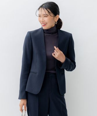 洗える】ウールライクカルゼ ノーカラー ジャケット