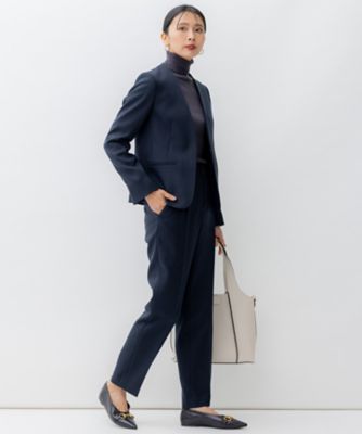 美品★22AW 23区 ウールライクカルゼ ノーカラーパンツスーツ ブラウン 洗える】ウールライクカルゼ ノーカラー ジャケット