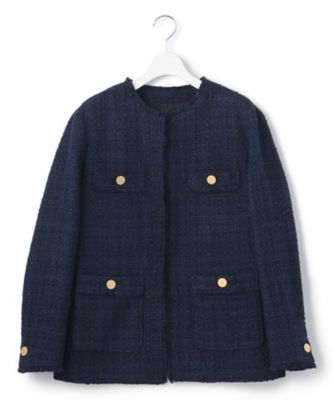 23区L大きいサイズGIOLICAツイードジャケット　タグ付き未使用ブルー　44 23区L大きいサイズGIOLICAツイードジャケット タグ付き未使用