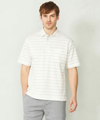 JOSEPH ABBOUD (Men) /ジョセフ アブード 【ＳＰＡＣＥ／ＵＮＩＳＥＸ】クイックドライ　リネンハニカムボーダーポロシャツ（ＫＨ１ＨＳＭ００２１）