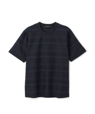 新柄【ストレッチ／洗える】ジャガードボーダー　クルーネックＴシャツ（ＫＨＪＨＧＭ０４０２）