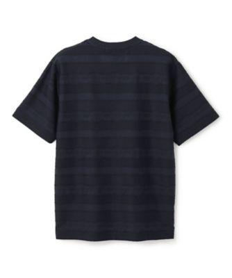 新柄【ストレッチ／洗える】ジャガードボーダー　クルーネックＴシャツ（ＫＨＪＨＧＭ０４０２）
