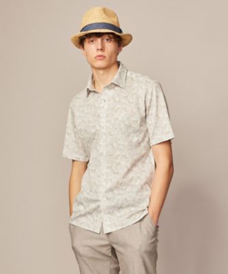 JOSEPH ABBOUD (Men) /ジョセフ アブード 【リネン素材/清涼感/吸水速乾】リネンハニカムプリント 半袖 シャツ(KHJLCM0407)