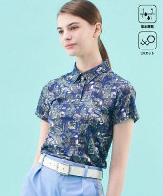 【SALE】23区GOLF/ニジュウサンクゴルフ【吸水速乾/UVカット】パリマップ総柄ポロシャツ(KHVLCM0528) 575_ネービーブルー スポーツウェア【三越伊勢丹/公式】