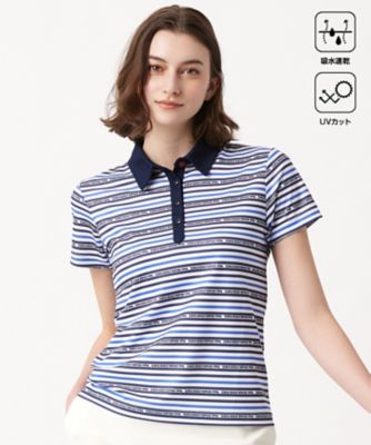 【SALE】23区GOLF/ニジュウサンクゴルフ【吸水速乾・UVケア】ボーダーロゴ 半袖シャツ(KHVLCS0718) 175_ネービーブルー スポーツウェア【三越伊勢丹/公式】