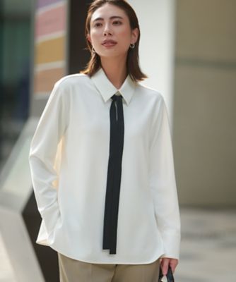 ＜ICB L (Women/大きいサイズ)＞【ＷＥＢ限定カラーあり】マラボーテＷジョーゼット　ボウタイ付きシャツカラートップス（ＫＫＣＭＧＷ０４０７）