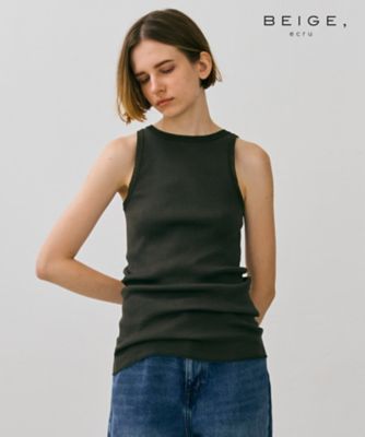 【ＢＥＩＧＥ、ｅｃｒｕ／ＷＥＢ限定・洗える】ＲＩＢ　ＴＯＰＳ　／　　コットンシルクアメリカンスリーブトップス（ＫＫＣＷＣＷ０２５１）