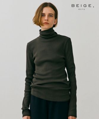 【ＢＥＩＧＥ、ｅｃｒｕ／ＷＥＢ限定・洗える】ＲＩＢ　ＴＯＰＳ　／　　コットンシルクハイネックトップス（ＫＫＣＷＣＷ０２５３）