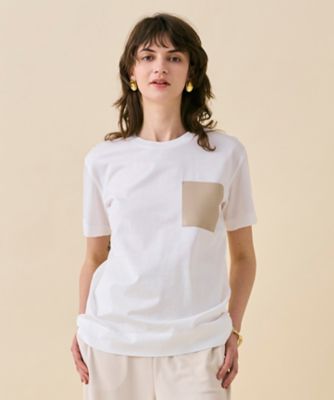 ＜BEIGE， (Women)＞ＴＯＲＥＮＩＡ　／　レザーポケットコットンクルーネックＴシャツ（ＫＫＣＷＬＭ６４５２）