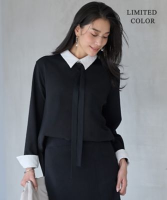 WEB限定カラーあり】マラボーテWジョーゼット ボウタイ付きシャツ