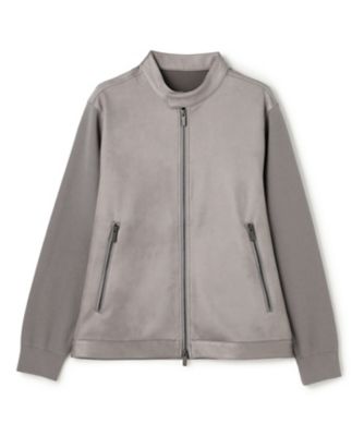 レザーライクジャージーニットブロック ZIP UPブルゾン 