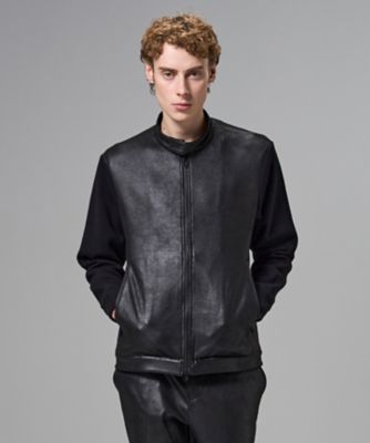 レザーライクジャージーニットブロック ZIP UPブルゾン