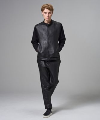 トップス KYO レザーライクジャージーニットブロック ZIP UPブルゾン