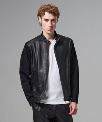 レザーライクジャージーニットブロック ZIP UPブルゾン