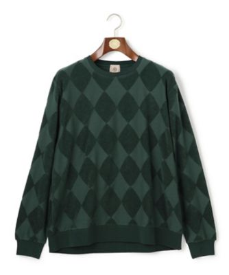 J.PRESS (Men)/ジェイ・プレス アーガイルワントーンリンクス ロングスリーブ Tシャツ(KKOVGW0212) 060_ミドリ トップス【三越伊勢丹/公式】