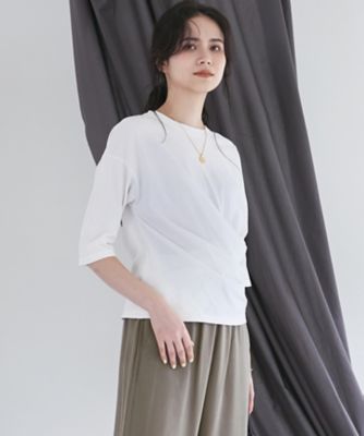23区 L (Women/大きいサイズ)/ニジュウサンク エル 【SLOW/一部店舗限定】MVSコットン カシュクール 5分丈 Tシャツ(KKS1GM0931)