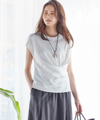 ＜23区 S (Women/小さいサイズ)＞【ＳＬＯＷ／一部店舗限定】ＭＶＳコットン　カシュクールデザイン　Ｔシャツ（ＫＫＳ２ＣＭ０９６０）