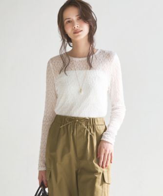 SLOW／一部店舗限定】リンクルレース シアー カットソー