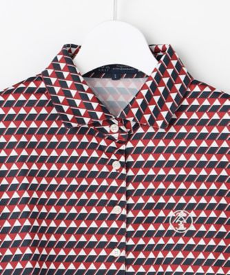 WOMEN】フラッグプリント長袖ポロシャツ 吸水速乾 UV