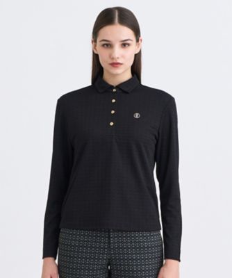 WOMEN】モノグラムジャカード長袖ポロシャツ 吸水速乾 UV