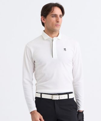 サイズ：1 23区GOLF ニジュウサンクゴルフ  異素材切替 長袖ポロシャツ ボタンダウン 総柄 ブラック系 [240101453501] ゴルフウェア レディース ストスト サイズ：1 23区GOLF ニジュウサンクゴルフ 異素材切替 長袖