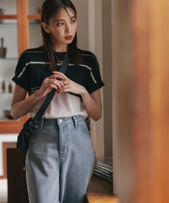 ＜自由区 S (Women/小さいサイズ)＞【ＷＥＢ限定・洗える】ニットソーボーダー　トップス（ＫＫＷ７ＣＡ０８０２）