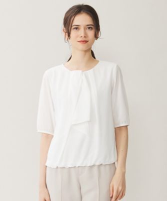 ＜自由区 S (Women/小さいサイズ)＞【洗える】ロイヤルシフォンドレープタイ半袖　ブラウス（ＫＫＷ７ＣＭ０４３６）