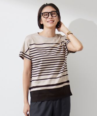 ＜自由区 (Women)＞【洗える】ハイカウントボーダー　カットソー（ＫＫＷＭＣＡ０１３８）