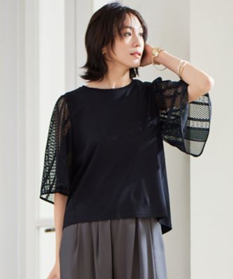 洗える】レースエッジフレアスリーブ トップス（KKWMGM0534
