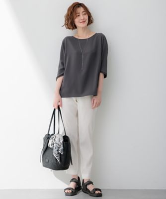 CREOLME｜スリットカットソー 洗える】ストレッチジョーゼット フォルム カットソー