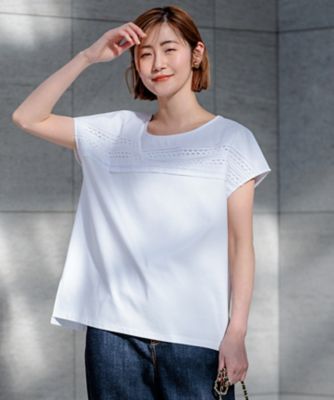 ＜三越伊勢丹/公式＞ 23区 (Women)/ニジュウサンク アイレットジャージー フレンチスリーブ カットソー 001_シロ トップス【三越伊勢丹/公式】