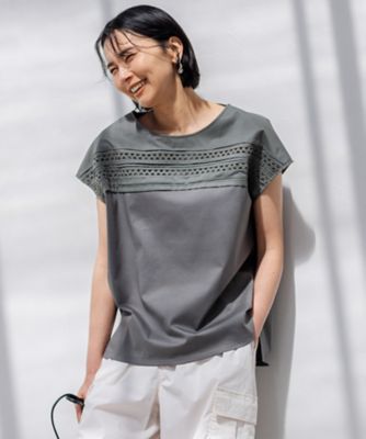 洗える】アイレットジャージー フレンチスリーブ カットソー