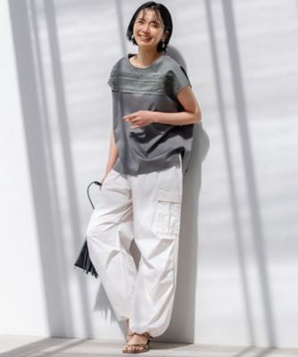 美品⭐️23区⭐️アイレットジャージーフレンチスリーブカットソー② 23区｜【洗える】アイレットジャージー フレンチスリーブ