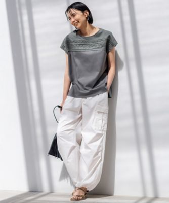 美品 24SS 23区 ニジュウサンク 洗える アイレットジャージー フレンチスリーブ カットソー KKWOCM0534 38 グリーン レディース 古着 中古 洗える】アイレットジャージー フレンチスリーブ カットソー