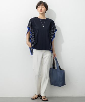 汗じみ防止加工】スカーフプリントコンビ フレンチスリーブ