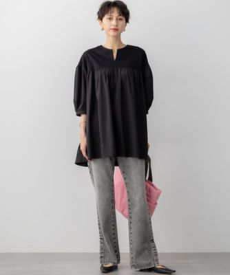 洗える】シルキータフタコンビ チュニック カットソー