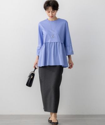 ペプラムカットソー 23区（ニジュウサンク） tシャツ 「洗える」シルキータフタコンビ
