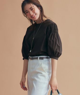 汗じみ防止／洗える】ギャザーディテール カットソー