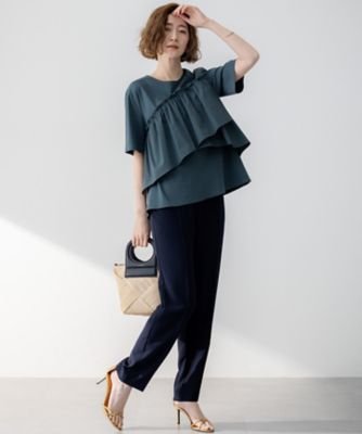 汗じみ防止／洗える】ランダムフリルジャージー ドッキング カットソー