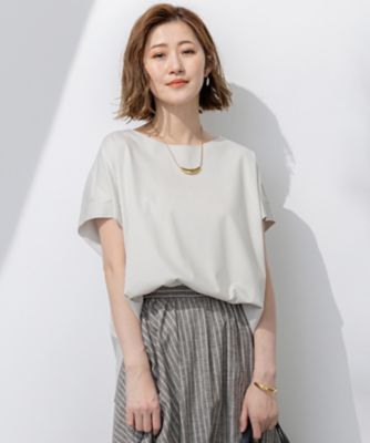 【SALE】23区 (Women)/ニジュウサンク【汗じみ防止/洗える】スムースデザイン フレンチスリーブ Tシャツ(KKWOGM0532) 033_ベージュ トップス【三越伊勢丹/公式】