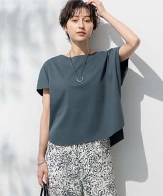 【SALE】23区 (Women)/ニジュウサンク【汗じみ防止/洗える】スムースデザイン フレンチスリーブ Tシャツ(KKWOGM0532) 065_ダークグリーン トップス【三越伊勢丹/公式】