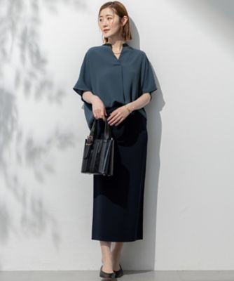 23区 【接触冷感】ストレッチジョーゼット バンドカラー カットソー 38 今期 吸水速乾/UVカット/接触冷感】ストレッチジョーゼット バンドカラー