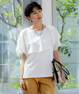 ＜23区 (Women)＞【汗じみ防止／洗える】スムースデザイン　ラッフルカラー　カットソー（ＫＫＷＯＧＭ０６４１）
