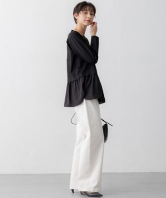 美品✨23区　25SS　洗えるシアータフタコンビカットソー　白　40　L 洗える】シアータフタ コンビ カットソー（KKWOGS0235